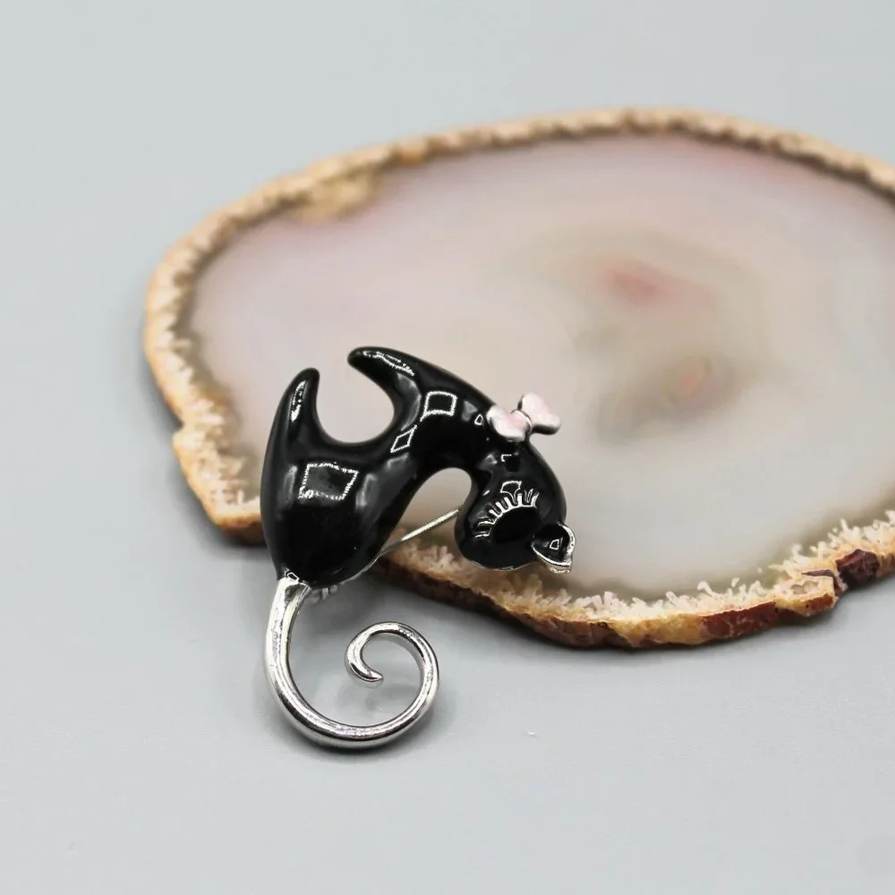 Cat brooch pin jewelry pendant adorable cute gold black pink small elegant - Picture 4 of 12